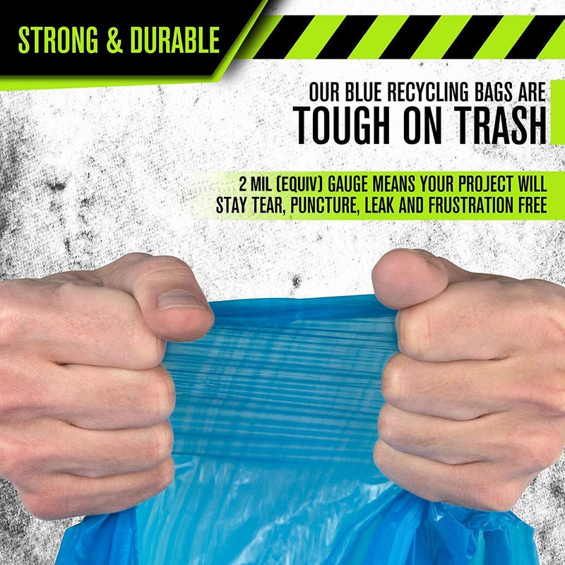 Aluf Plastics 95-96 Gallon Blue Trash Bags - (Pack of 32) - 2.0 MIL (Equivalent) - Garbage or Recycling Bags 32" x 29" x 68" - Large Plastic Can Liners - for Industrial, Home, Contractor, Recycling - Image 2
